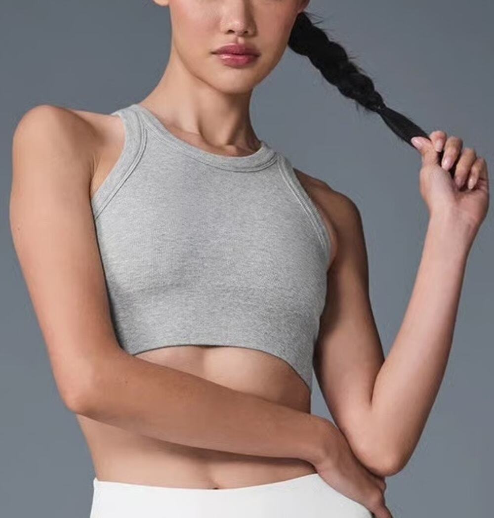 Alo Womens High Neck Ribbed Sports Bra Size S/M Gray Athleisure Gym Workout